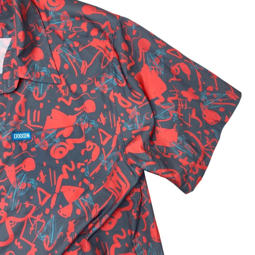 Dixxon Screech Gray/Multicolor Short Sleeve button up Party Shirt Men's Size L - Picture 4 of 8